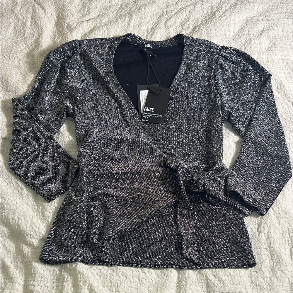 PAIGE Women's Shimmering Gray Wrap Blouse size XS